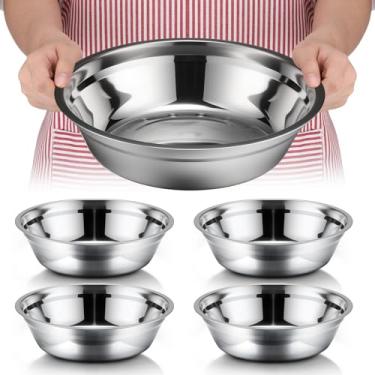 Imagem de Nuogo 4 tigelas de mistura de aço inoxidável, tigelas de metal extra grande, bacia de salada, borda mais profunda, lavável na lava-louças, acabamento espelhado para casa e comercial, prata (28 cm 3,4