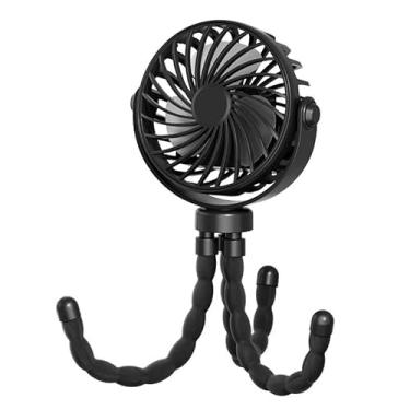Imagem de Mini Ventilador USB Recarregável para Carrinho de Bebê Portátil 3 Velocidades Suporte Flexível (Preto)