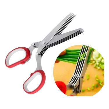 Imagem de 2X Tesoura 5 Lâminas Cortar Fatiar Picar Tempero Ervas Cozin