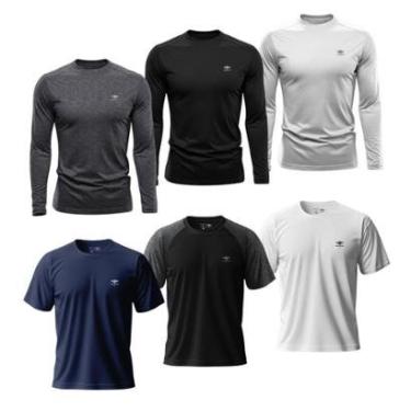 Imagem de Kit Masculino 3 Camisetas Dry Manga Longa e 3 Manga Curta Academia Verão Proteção UV Básicas-Masculino