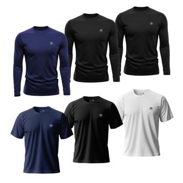 Imagem de Kit Masculino 3 Camisetas Dry Manga Longa e 3 Manga Curta Academia Verão Proteção UV Básicas-Masculino