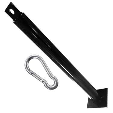 Imagem de Barra Anilheiro para Agachamento Sumô, Ferro Preto Brilhante, 22 cm, Capacidade 90 kg, Base 11 cm, com Mosquetão, para Academia e Treino Funcional