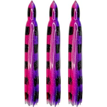 Imagem de Saias de lula de 19 cm iscas de pesca iscas de polvo Hoochie para água doce e salgada (3 saias) (Mamba roxa e rosa)