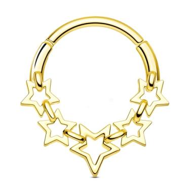 Imagem de Jewseen Anel de septo estrela 16G joia de septo anel de nariz Daity Daith piercing joias para mulheres aço cirúrgico hélice torre brincos, 1.2*10mm, Aço inoxidável, Sem Pedra Preciosa