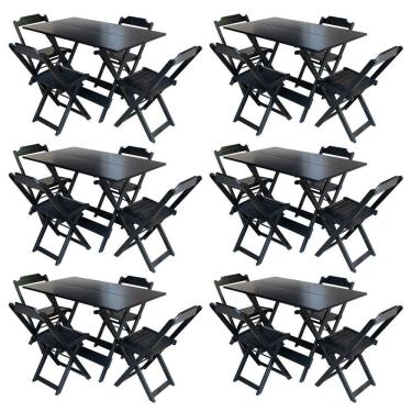 Imagem de Kit 6 Conjuntos De Mesa Com 4 Cadeiras De Madeira Dobravel 120X70 Preto - Preto