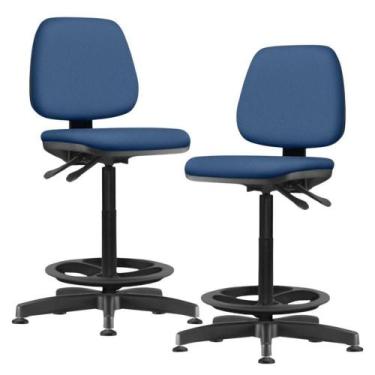 Imagem de Kit 02 Cadeiras Caixa Alta Giratória Estofada Work F02 Crepe Azul - Ly
