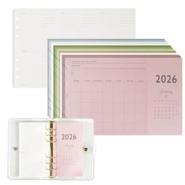 Imagem de Koqye Kit de refil de agenda mensal A6 2026, dobrável, 17 x 9,4 cm, refis mensais coloridos de janeiro a dezembro de 2026 com objetivos, listas de tarefas, notas, para organização de planejamento
