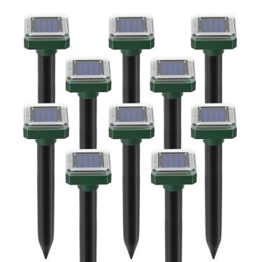 Imagem de Repelente de toupeira, pacote com 10, repelente solar de cobra para quintal, potente repelente de esquilos, estacas de dissuasão ultrassônico para gramados, assassino de cobras, IP44, à prova d'água