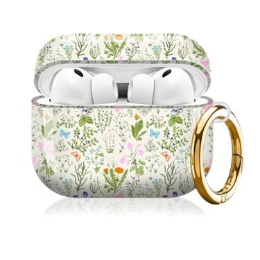 Imagem de Compatível com AirPod Pro 3 (2025), linda capa para mulheres e homens, capa rígida à prova de choque com chaveiro, acessórios de capa de carregamento sem fio (flores borboletas plantas)