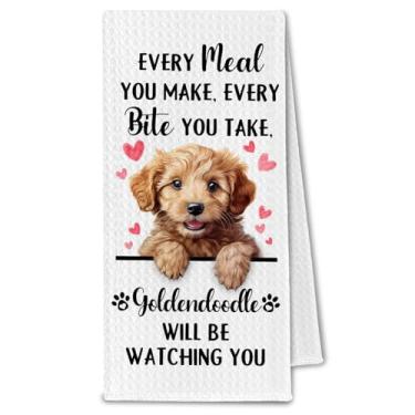 Imagem de ChissNook Goldendoodle Gifts Toalhas de cozinha, toalhas de prato de chá de cachorro engraçadas para decoração de cozinha, presentes para amantes de cães Goldendoodle para mulheres, cada refeição que