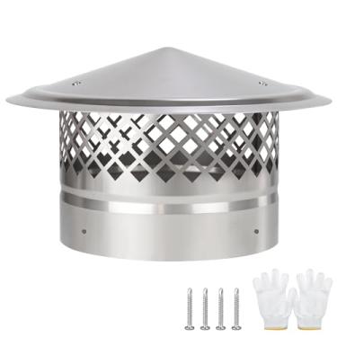 Imagem de Tampa de chaminé redonda de 20 cm, tampa de chaminé superior em cone com tela capa de chuva de telhado redondo de 20 cm para cobertura de tubo de fogão de madeira, tampa de ventilação de teto de