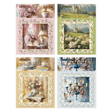 Imagem de Kit de papel de scrapbook de jardim rococó com 80 peças, pacote com 4 papéis decorativos de colagem de fundo de flores vintage para diários de lixo, álbuns, artesanato, projetos de bricolage, diários