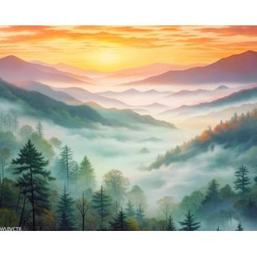 Imagem de WUIVCTR Pintura DIY por números, cenário de montanha natural, kit de pintura a óleo em tela para adultos, pigmento acrílico para pintura de desenho, decoração para sala de estar em casa, corredor, sem