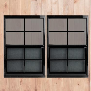 Imagem de Shineforu Janelas pretas de 53 cm x 91 cm, 2 unidades, janelas pequenas com vidro temperado - Montagem embutida | Melhor escolha para galinheiro, estufa, garagem, teatro