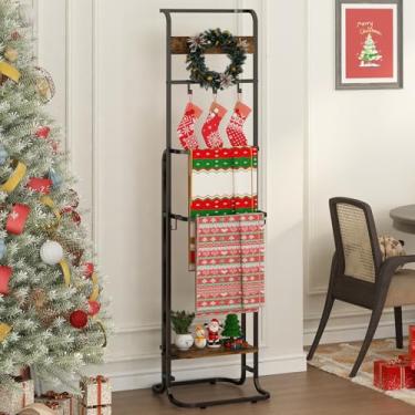 Imagem de Wisdom Star Escada de cobertor de 161 cm, 4 escadas de cobertor de pneu para sala de estar, escada decorativa com 5 ganchos para armazenamento em casa, banheiro, quarto, marrom