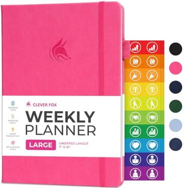 Imagem de Clever Fox Agenda – Agenda semanal e mensal sem data para produtividade, gerenciamento de tempo e objetivos – Diário organizador – (rosa choque, menor que A4 (17,8 cm x 25,4 cm))