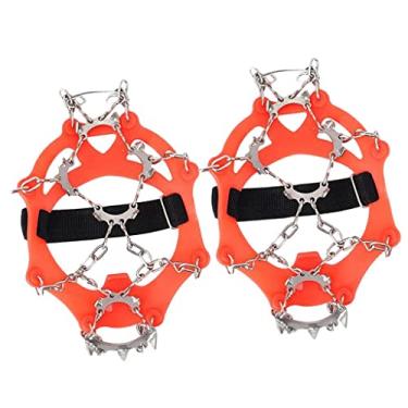 Imagem de Chuteiras de gelo de tração para caminhada, crampons, 13 pontas de aço inoxidável para caminhadas no chão de neve, chuteiras de tração de montanhismo para crianças idosas - laranja M