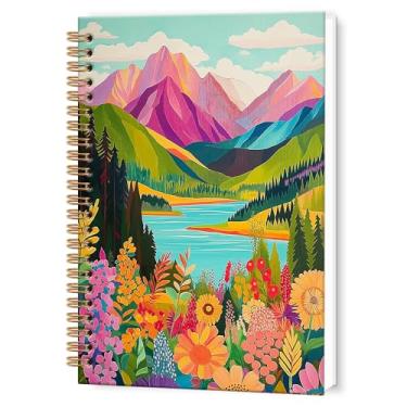 Imagem de TWRVI Caderno espiral colorido com paisagem abstrata, diário maximalista eclético pautado pela faculdade para material de escritório escolar, cadernos de diário de natureza vibrante 14 x 21 cm, 164