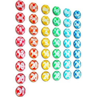 Imagem de 43 números magnéticos grandes e meses para quadro branco apagável a seco, ímãs de calendário de vidro colorido para sala de aula, quadro branco magnético na geladeira (arco-íris escuro, 3,5 cm)
