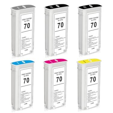 Imagem de Cartucho de tinta de substituição para HP 70 130 ml C9448A C9449A C9450A C9452A C9453A C9454A compatível com DesignJet Z2100 Z3100 Z3200 Z5200 Z5400 Pacote com 6 tintas para impressora de grande