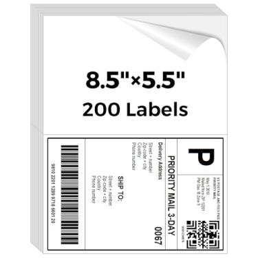 Imagem de Etiquetas de envio para impressora a laser/jato de tinta, adesivos de etiquetas de endereço - 100 folhas 21,6 cm x 14 cm meia folha de papel adesivo imprimível, 200 etiquetas de endereço para pacotes