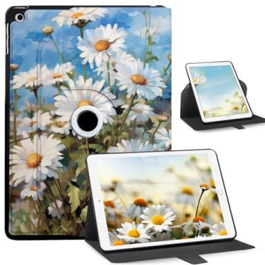 Imagem de Capa para iPad de 9,7 polegadas 6ª/5ª geração (2018/2017) - Capa protetora durável com suporte giratório 360, parte traseira de TPU macio, despertar/hibernar automaticamente, margarida branca