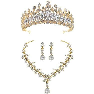 Imagem de Milisente Coroas para mulheres, coroas e tiaras de cristal de noiva para mulheres, coroa de strass de casamento para noiva, barcelets e brincos, conjunto de joias, Cristal