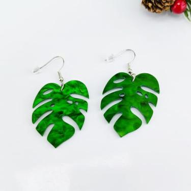Imagem de 1 par de brincos pendentes de folha de palmeira de resina acrílica para mulheres e meninas, Medium, Acrílico, Sem pedra preciosa não
