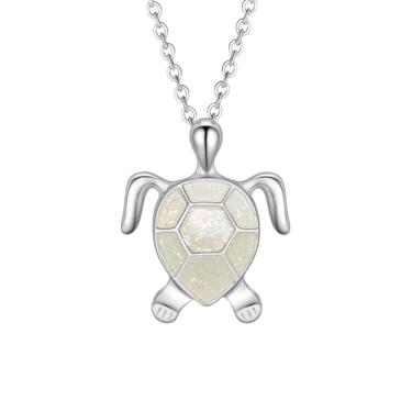 Imagem de PIYIZ Colares de tartaruga azul/rosa/branco/verde banhado a prata de aço inoxidável delicados joias marinhas para mulheres, Aço inoxidável Prata esterlina, Zircônia cúbica