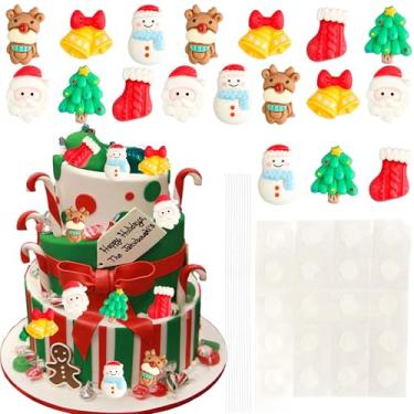 Imagem de Gyufise 30 peças de enfeite de cupcake de resina Feliz Natal, Papai Noel, boneco de neve, árvore de Natal, palitos de cupcake para Natal, inverno, feriado, tema de casamento, festa de aniversário
