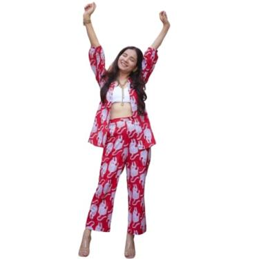 Imagem de DHRUVI TRENDZ Conjunto de pijama feminino casual de ajuste regular (DT-W1783&TR842_Vermelho_GG)