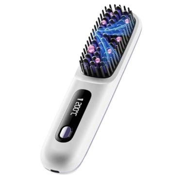 Imagem de Shakven Pente alisador de cabelo, escova alisadora de cabelo sem fio,Pente de aquecimento não prejudicial com display LED | Alisador de pente quente para mulheres Pente quente para cabelos negros,