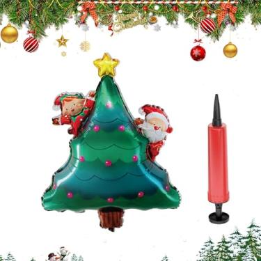 Imagem de Shakven Decorações de balões de Natal, balão de árvore de Natal - Balões de folha de Natal Balões de decoração de Natal de renas,Balão de folha cheio de ar inflável com bomba manual, balões externos