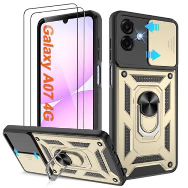 Imagem de Capa para celular Galaxy A07, capa Samsung A07 com [2 peças] protetor de tela HD, resistente à prova de choque com suporte de rotação de 360° [grau militar], capa protetora para A07, dourado