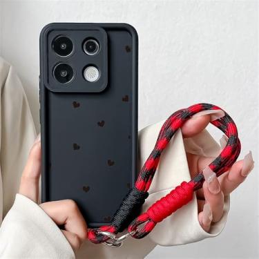 Imagem de Pulseira com alça de pulso pequena em formato de coração para Xiaomi Redmi 14T, 13T, 15 Pro, 14C, Note 14 Pro Plus, Poco X7, F6, M6, C75, JGS1247, preta, SS, para Redmi 14C