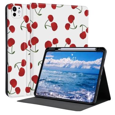 Imagem de Idocolors Capa Kawaii Cherry para iPad de 10,2 polegadas 2019/2020/2021 (7ª/8ª/9ª geração) com suporte de lápis, capa traseira de couro TPU macio para despertar/hibernar automática para mulheres e