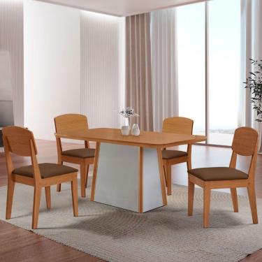 Imagem de Mesa De Jantar Diane 120cm Tampo Mdf Lam 4 Cadeiras Copper Moderna Veludo Marrom Naturale Off White
