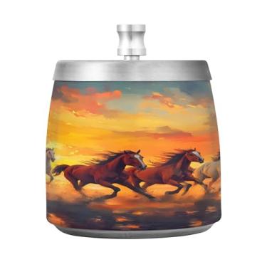 Imagem de SEHANY Cinzeiro majestoso para cavalos de corrida com tampa para cigarro, à prova de vento, sem fumaça, aço inoxidável, cinzeiro para uso interno, externo, grande, inodoro, para fumantes, decoração de