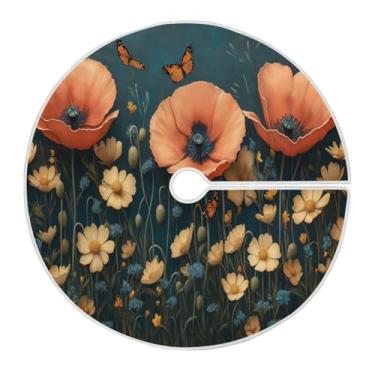 Imagem de Blueangle Saia de árvore de Natal floral vermelha de 90 cm - poliéster macio e resistente a rugas, decoração de férias para festas de Natal, árvore festiva e decoração de casa (234)