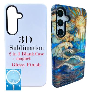 Imagem de JUSTRY 5 peças 3D 2 em 1 capa de telefone de filme de sublimação para Samsung Galaxy S25 Plus, capas de filme personalizáveis DIY revestidas em 3D em branco + ímãs, capas a granel compatíveis com