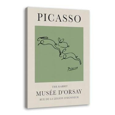 Imagem de Impressão em tela verde sálvia Pablo Picasso animais esboço arte de parede gato cão pássaro cavalo impressão linha abstrata desenho pôsteres para quarto casa escritório decoração (SKU12,12x40,6 cm =