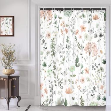 Imagem de Cinbloo Linda cortina de chuveiro floral 122 cm L x 182 cm A pequena tenda flor verde sálvia flor silvestre primavera verão borboleta plantas folhas botânicas conjunto de cortina de banheiro meninas