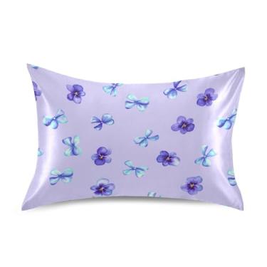 Imagem de SEHANY Capas de almofada de seda com laço roxo para cabelo e pele, capas de almofada de cetim respiráveis macias e refrescantes com fecho de envelope, tamanho king (50 x 66 cm)