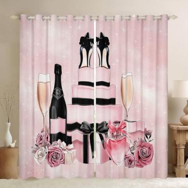 Imagem de Erosebridal Cortinas blackout femininas rosa fashion retrô rosa floral cortinas de janela 96,5 x 137,2 cm para meninas mulheres salto alto perfume moderno arco coquete moderno tratamento de janela