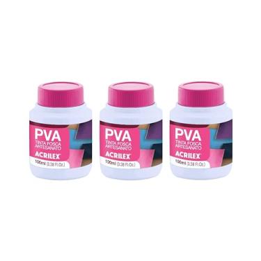 Imagem de Kit 3 Tintas PVA Fosca Acrilex Branco 519 100ml – Alta Cobertura, Secagem Rápida, Acabamento Fosco para Madeira, MDF, Gesso, Cerâmica, Papel, Isopor e Artesanato