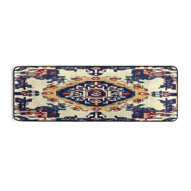 Imagem de Qilmy Tapete de corrida retrô com estampa étnica 183 x 61 cm, antiderrapante, antifadiga, confortável, tapetes longos, para quarto, sala de estar, banheiro, corredores, entrywa481