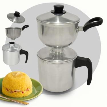 Imagem de Cuscuzeira Individual Alumínio Polido ou Craqueado 1 ou 2 Medidas Cuscuzeiro Tradicional para Cuscuz Nordestino