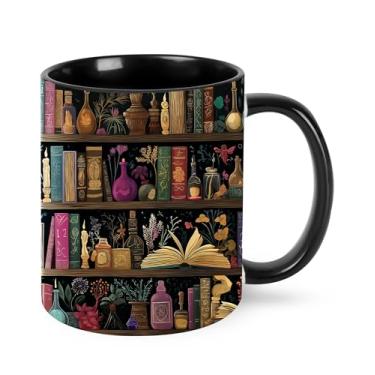 Imagem de Jumou Caneca de café Book Lovers 325 ml estante fofa engraçada copo de cerâmica para mulheres homens novidade presentes de aniversário Natal micro-ondas escritório casa