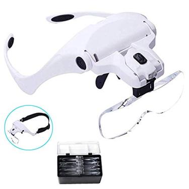 Imagem de uhyOHF Lupa, lupa montada na cabeça com luz, lupa de suporte com 2 LEDs lupa de joalheiro profissional são intercambiáveis 5 lentes substituíveis: 1,0 X, 1,5 X, 2,0 X, 2(