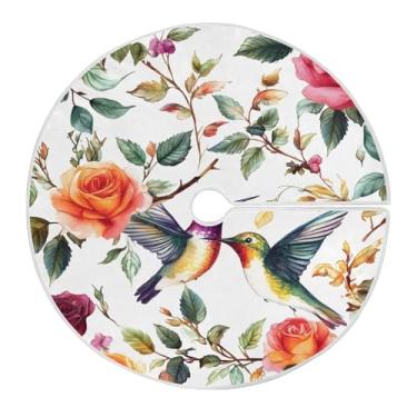 Imagem de Qilmy Saia de árvore de Natal de flores silvestres e beija-flores 89,9 cm, camurça para árvore de Natal, adequada para decoração de armário em ambientes internos e externos, festas, escritórios, lojas